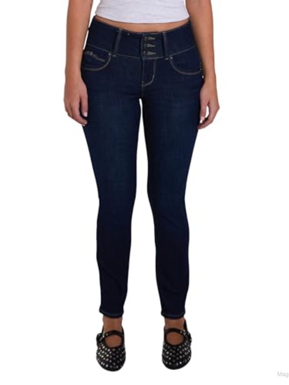 Mid-Rise Skinny Jeans 3-Button Recycled Fibers Stretch Denim